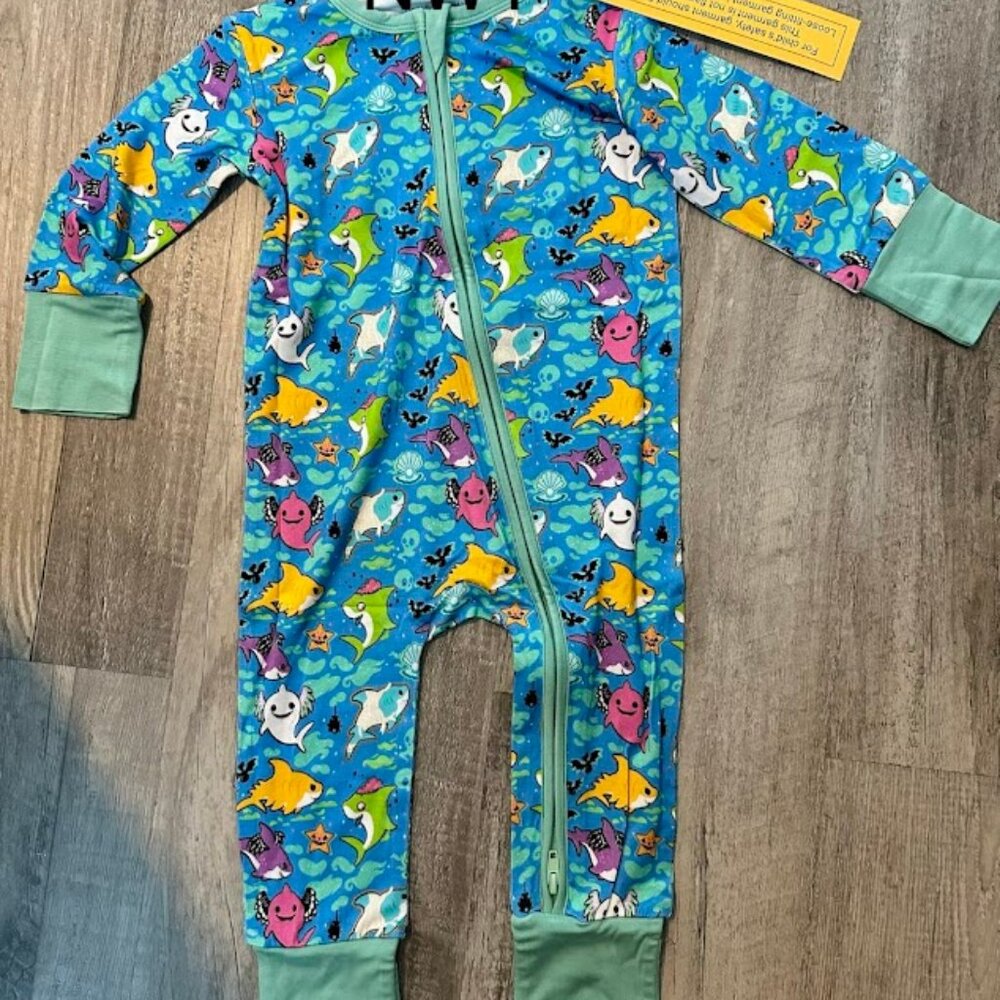 Little Snuggles sharks print, convertible sleeper 12/18